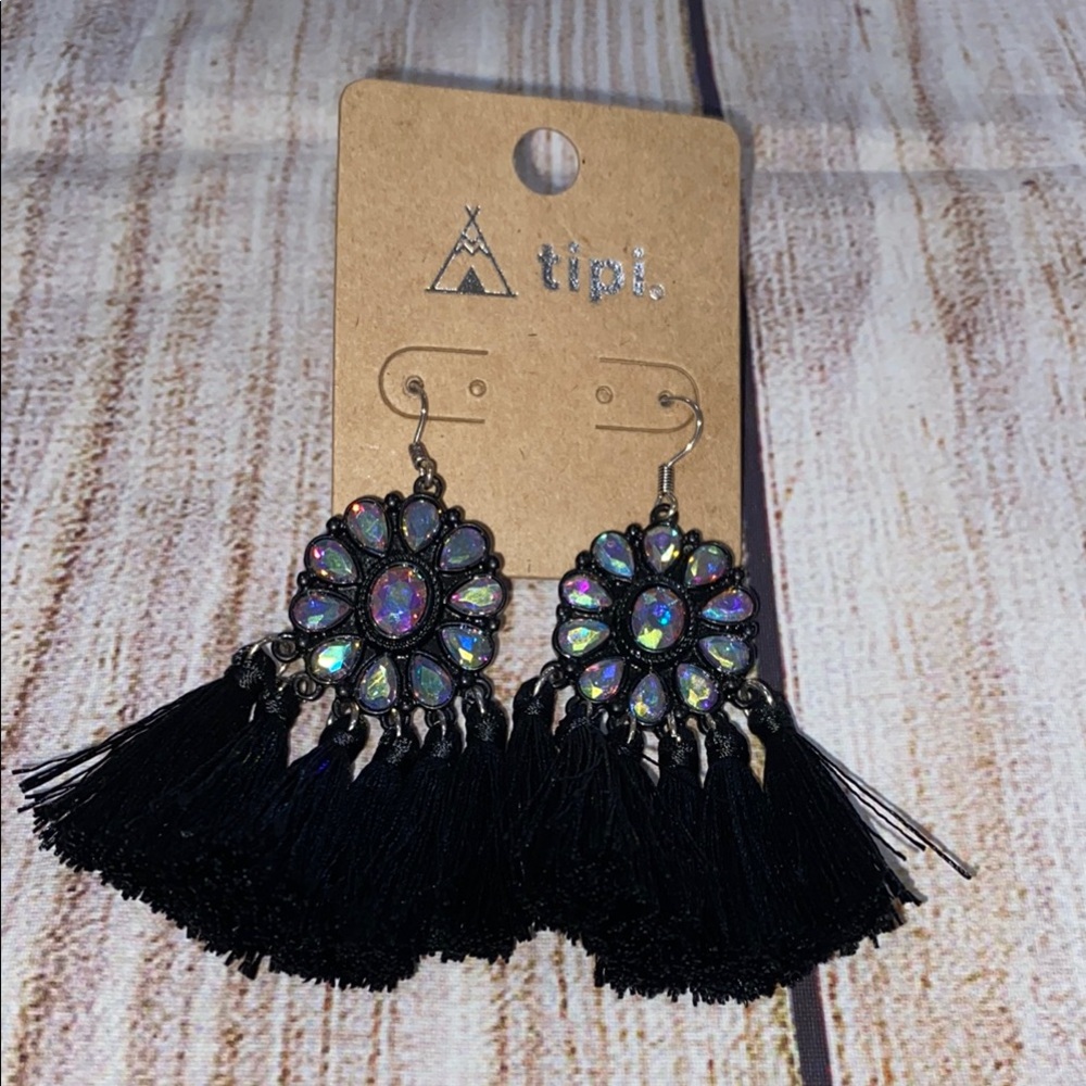 Black and Silver Statement Earrings with Tassels